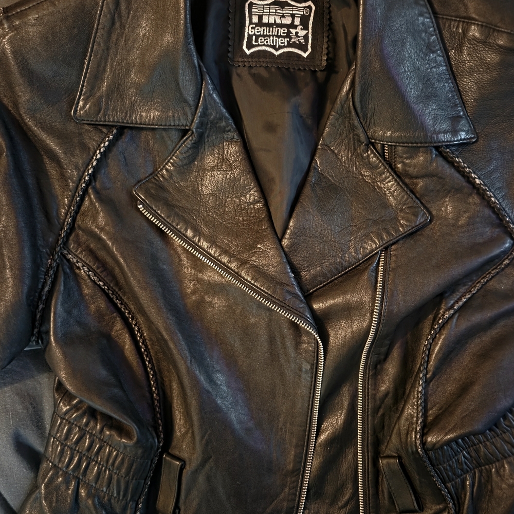 Vintage 80s FIRST Leather Braided Moto Jacket - Deadstock Detail - Women’s L